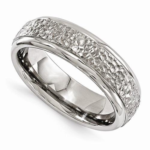 Edward Mirell Titanium Brushed & Polished Hammered Ring - 7mm - AydinsJewelry