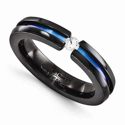 Edward Mirell Black Ti White Sapphire & Blue Anodized - 4mm - AydinsJewelry
