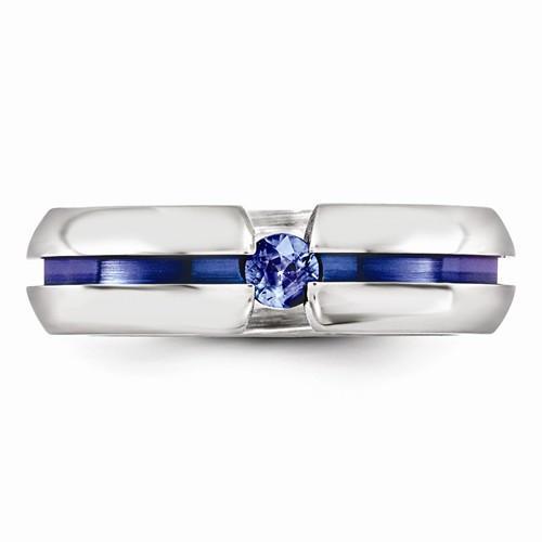 Edward Mirell Titanium Sapphire & Blue Anodized Ring - 6mm - AydinsJewelry