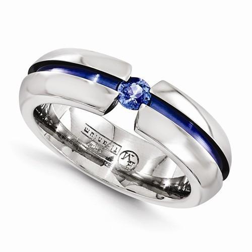 Edward Mirell Titanium Sapphire & Blue Anodized Ring - 6mm - AydinsJewelry