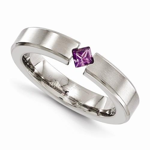 Edward Mirell Titanium Satin Finish w/ Amethyst - 4mm - AydinsJewelry