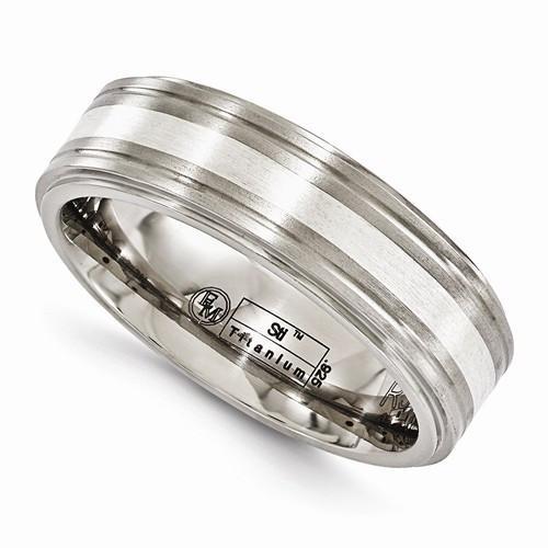 Edward Mirell Titanium Brushed & Polished w/ Sterling Silver Band - 7mm - AydinsJewelry