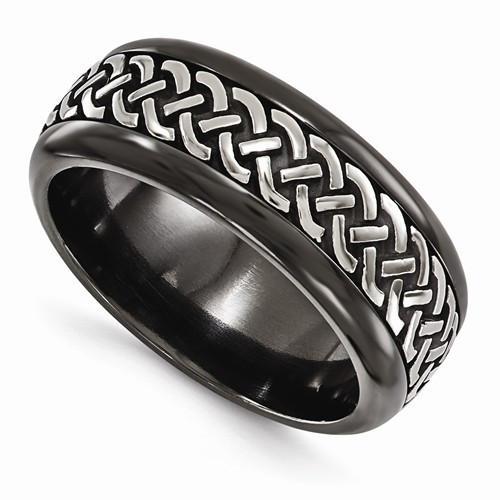 Edward Mirell Black Ti Patterned Band - 9mm - AydinsJewelry