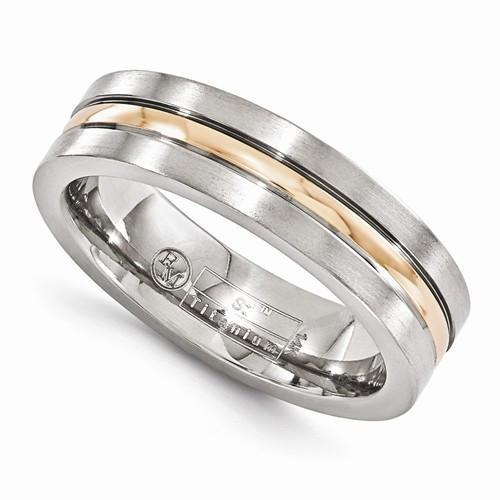 Edward Mirell Titanium And 14k Rose Gold Grooved Band - AydinsJewelry