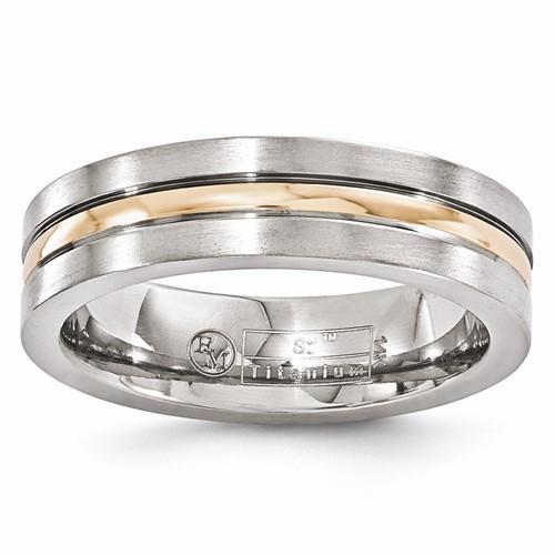 Edward Mirell Titanium And 14k Rose Gold Grooved Band