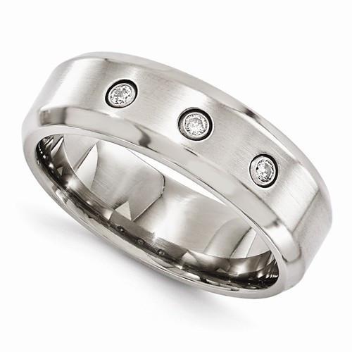 Edward Mirell Titanium Beveled .09 Ct Diamond w/ Sterling Silver Bezel - 7mm - AydinsJewelry