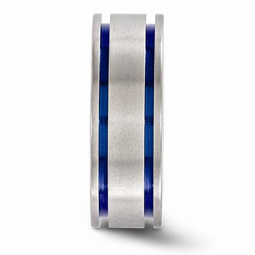 Edward Mirell Titanium Double Groove Blue Anodized Band - 8mm - AydinsJewelry