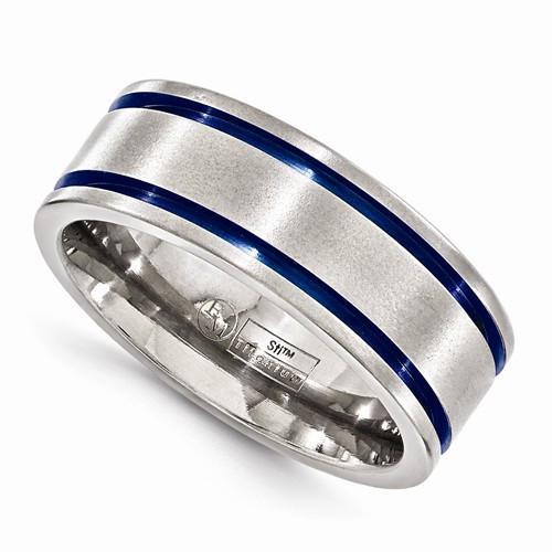 Edward Mirell Titanium Double Groove Blue Anodized Band - 8mm - AydinsJewelry