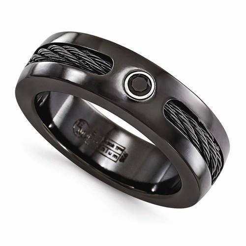 Edward Mirell Black Ti Cable & Black Spinel w/ Sterling Silver Bezel Ring - 7mm - AydinsJewelry