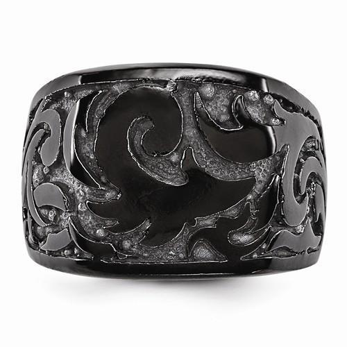 Edward Mirell Titanium Black Ti Casted Design Signet Ring - 17mm - AydinsJewelry