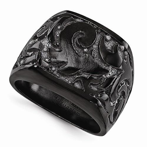 Edward Mirell Titanium Black Ti Casted Design Signet Ring - 17mm - AydinsJewelry