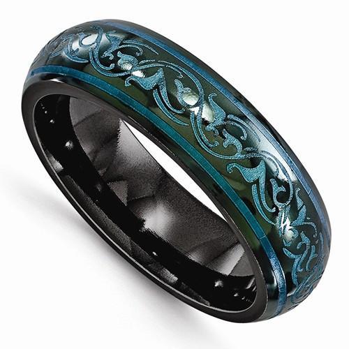 Edward Mirell Black Ti Domed Anodized Teal Ring - 6mm - AydinsJewelry