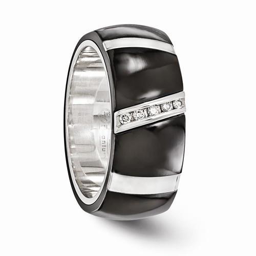 Edward Mirell BlackTi & Sterling Silver .10ctw Diamond Ring - 10mm - AydinsJewelry