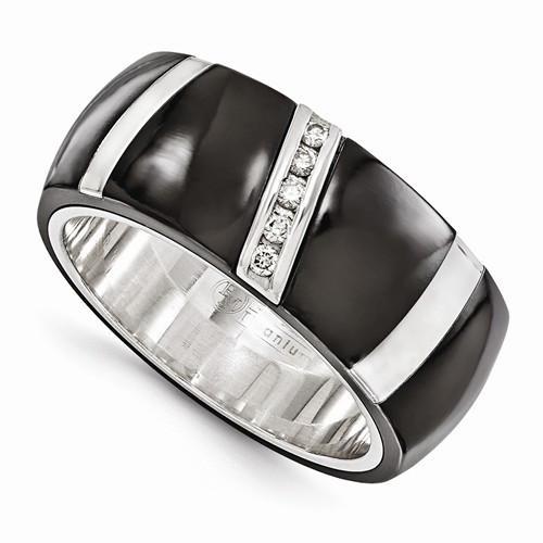 Edward Mirell BlackTi & Sterling Silver .10ctw Diamond Ring - 10mm - AydinsJewelry