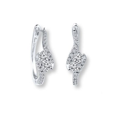 Ever Us™ 1/2 CT. T.W. Two-Stone Diamond Bypass Hoop Earrings in 14K White Gold