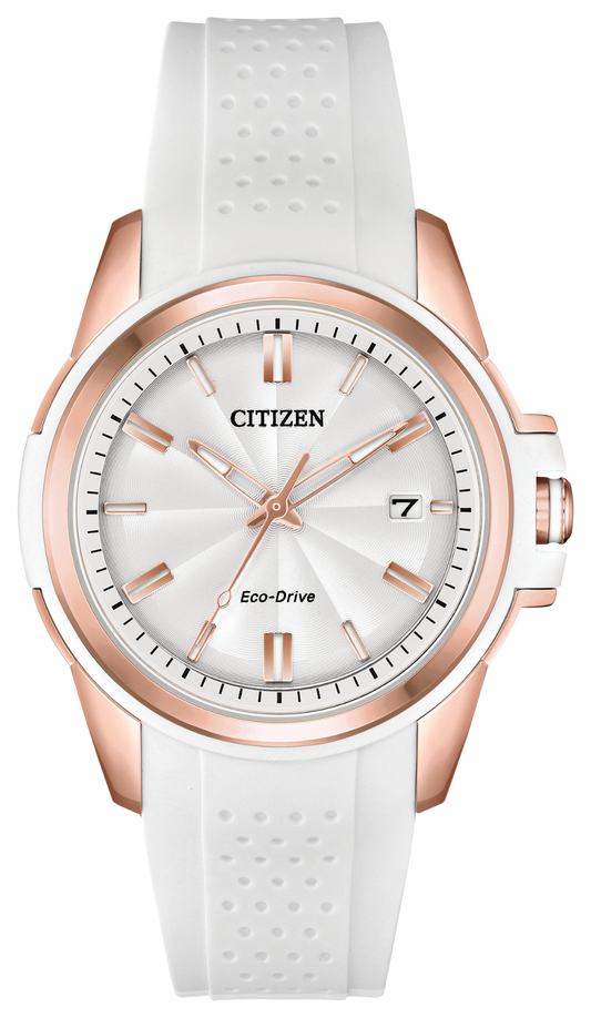 Citizen Women's Eco-Drive Stainless White rubber on SS FE6136-01A