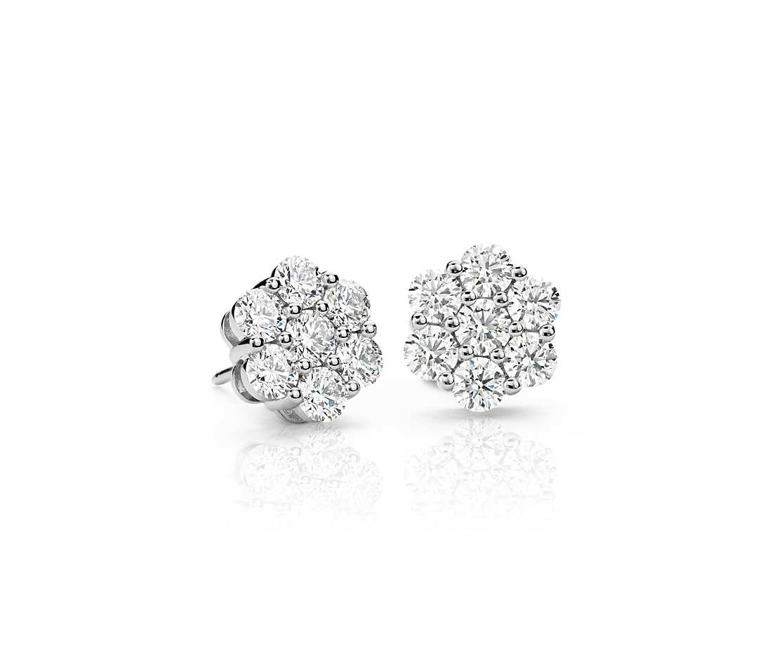 10k White Gold 1 Carat Flower Diamond Earrings