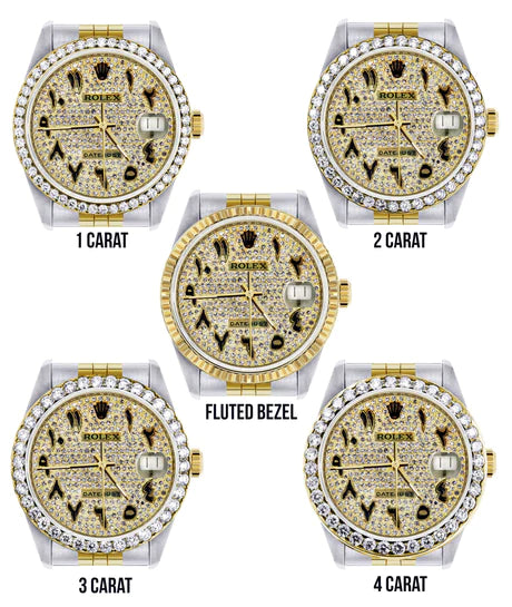 Womens Diamond Gold Rolex Watch 16233 | 36Mm | Black Arabic Full Diamond Dial | Jubilee Band