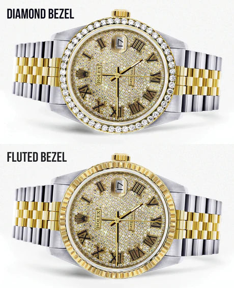Womens Gold Rolex Watch 16233 | 36MM | Full Diamond Roman Dial | Jubilee Band