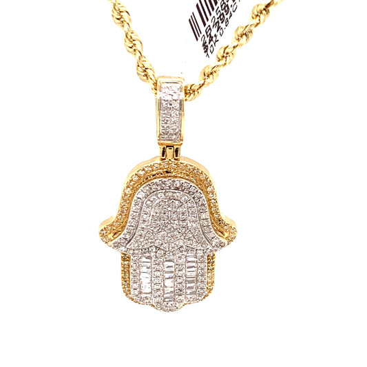 10k Yellow Gold and diamond Hamsa Pendant with chain