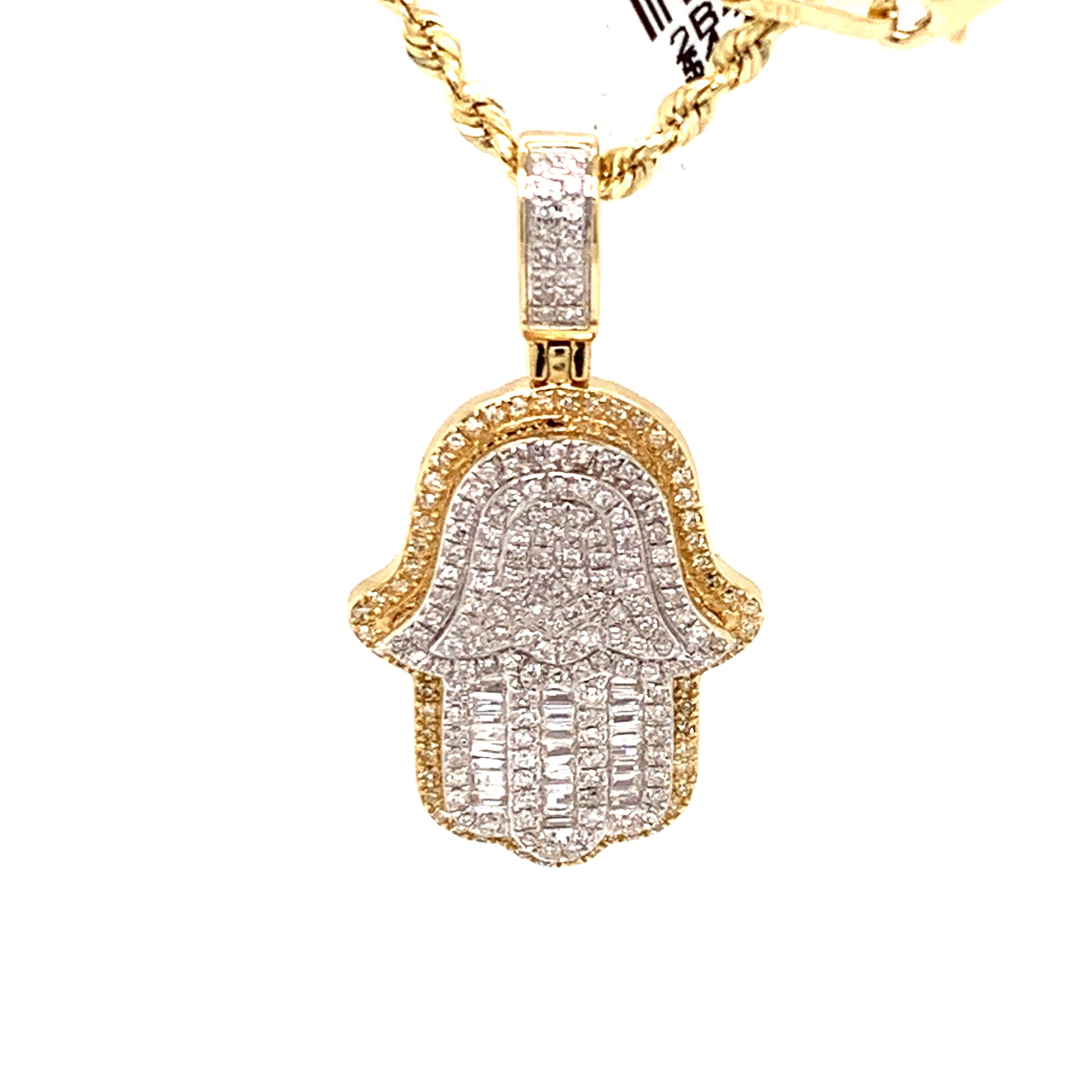 10k Yellow Gold and diamond Hamsa Pendant with chain