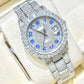 Rolex 16200 Stainless Steel 36mm 20ctw Blue Arabic numeral iced out watch