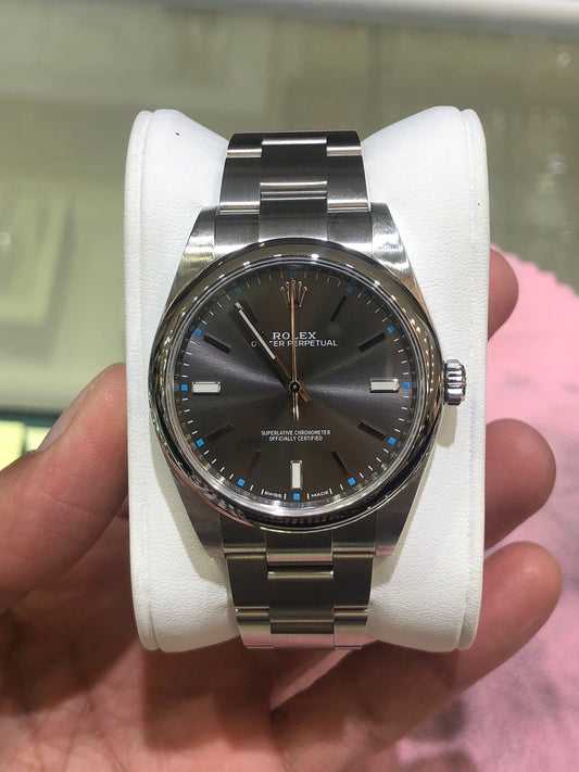 Rolex Oyster Perpetual 39 Dark Rhodium Dial Stainless Steel Bracelet with box and papers