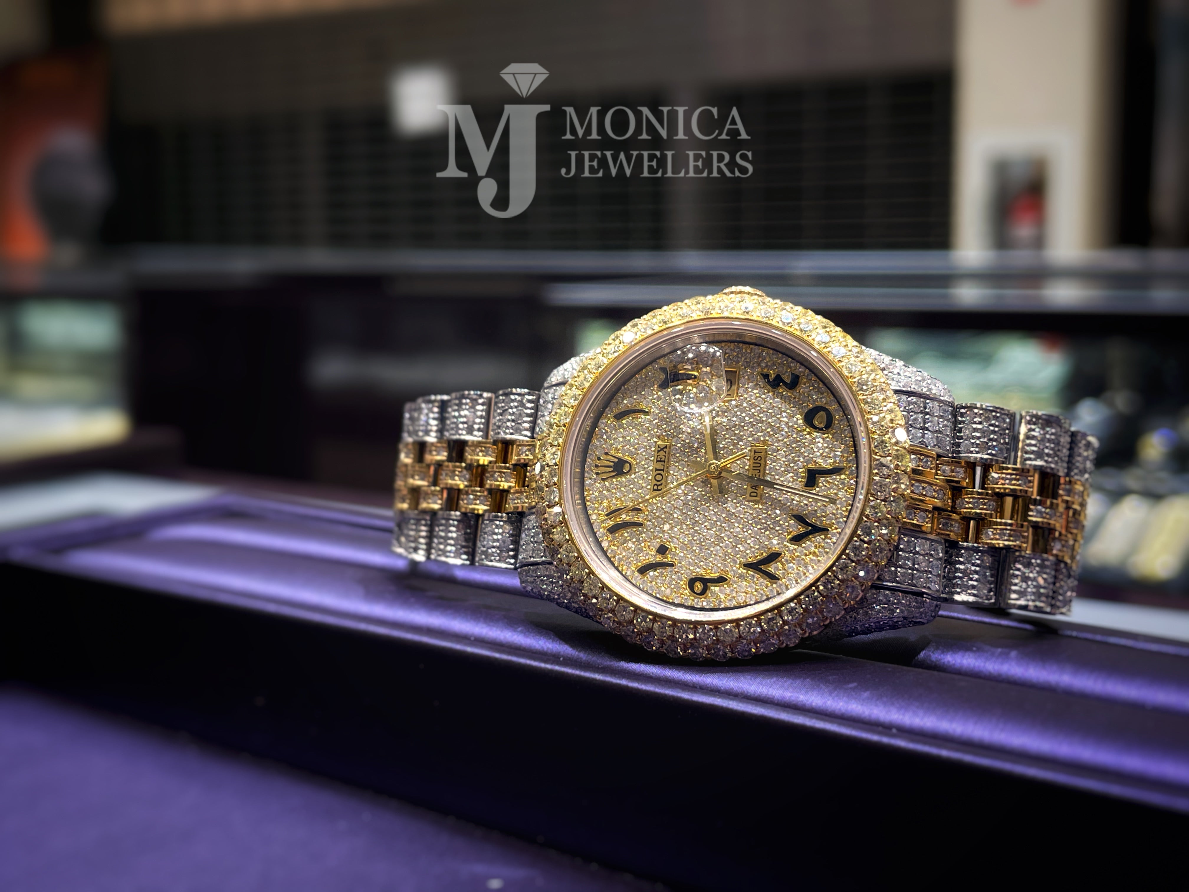 Rolex Datejust iced out Yellow gold Stainless steel Jubilee with Iced out Arabic Numeral Diamond dial