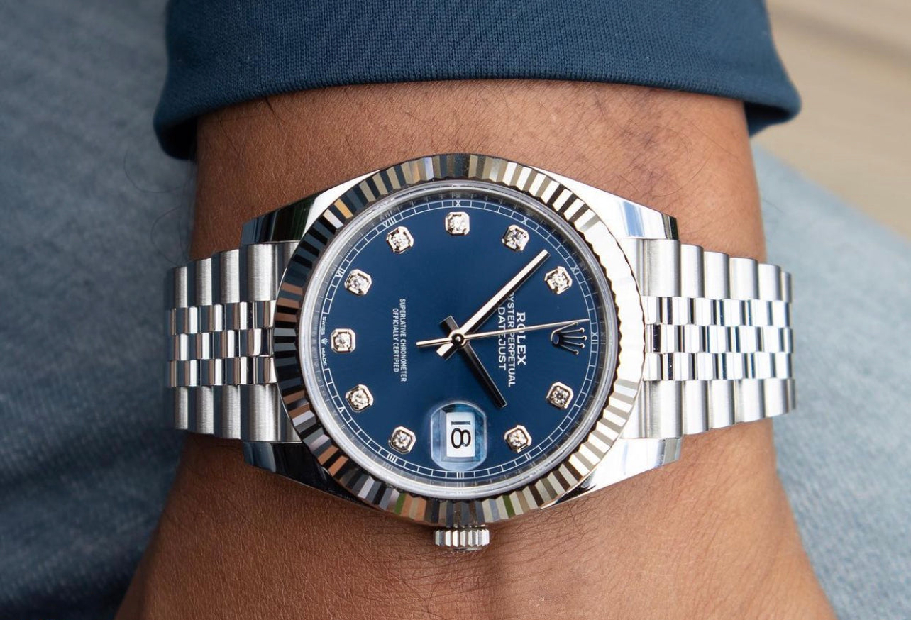 Rolex Datejust 41 Blue factory Diamond Dial Jubilee Men's – Monica Jewelers