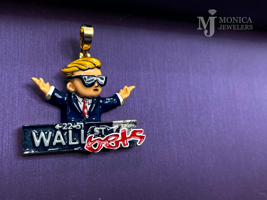 10k yellow Gold Wallstreet Bets pendant with Enamel