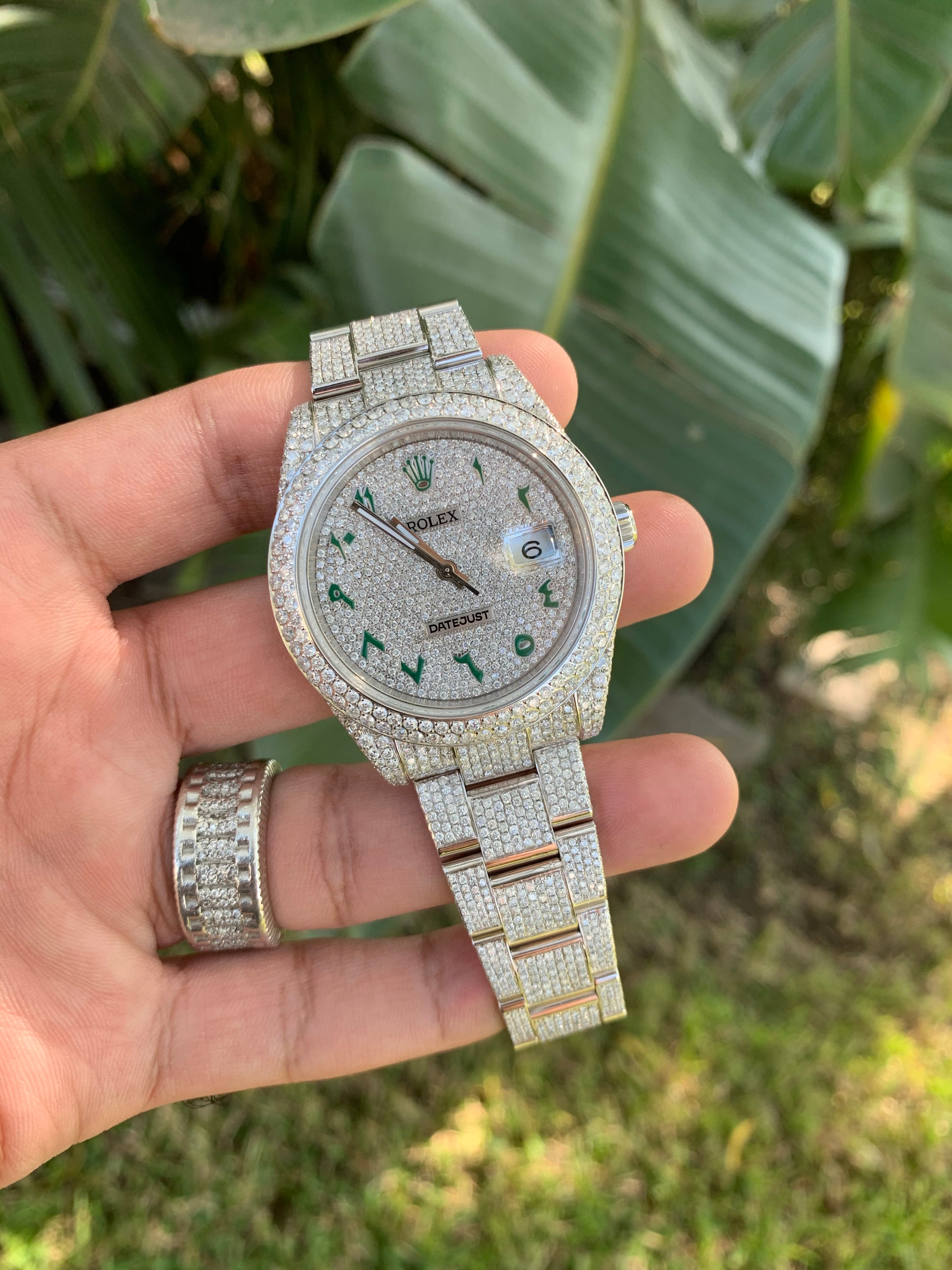 Rolex 126300 41mm Datejust Honeycomb setting 24 carats Arabic Iced out dial