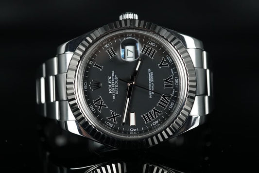 Rolex Datejust II 41mm SS Slate Stick Dial 116300 with Fluted bezel card