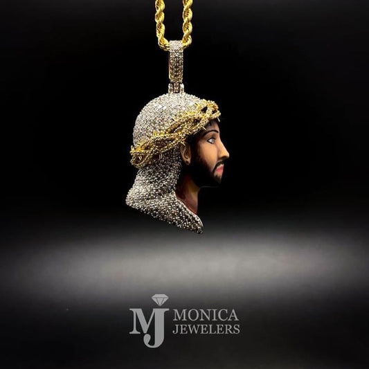 10k Gold and diamond Jesus pendant 2.50 with chain