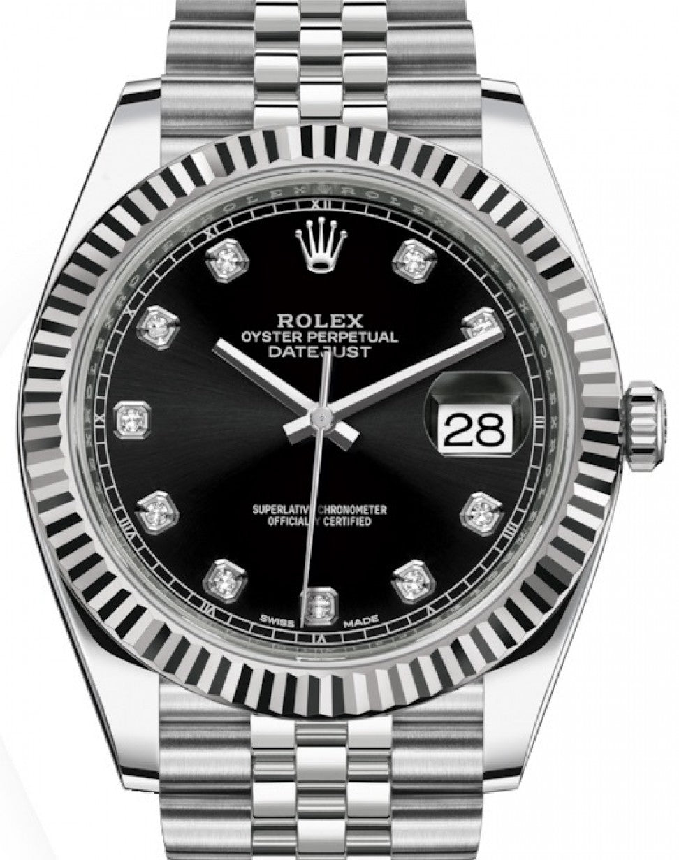 Rolex Datejust 41 Black factory Diamond Dial Jubilee Bracelet Men's Watch 126334