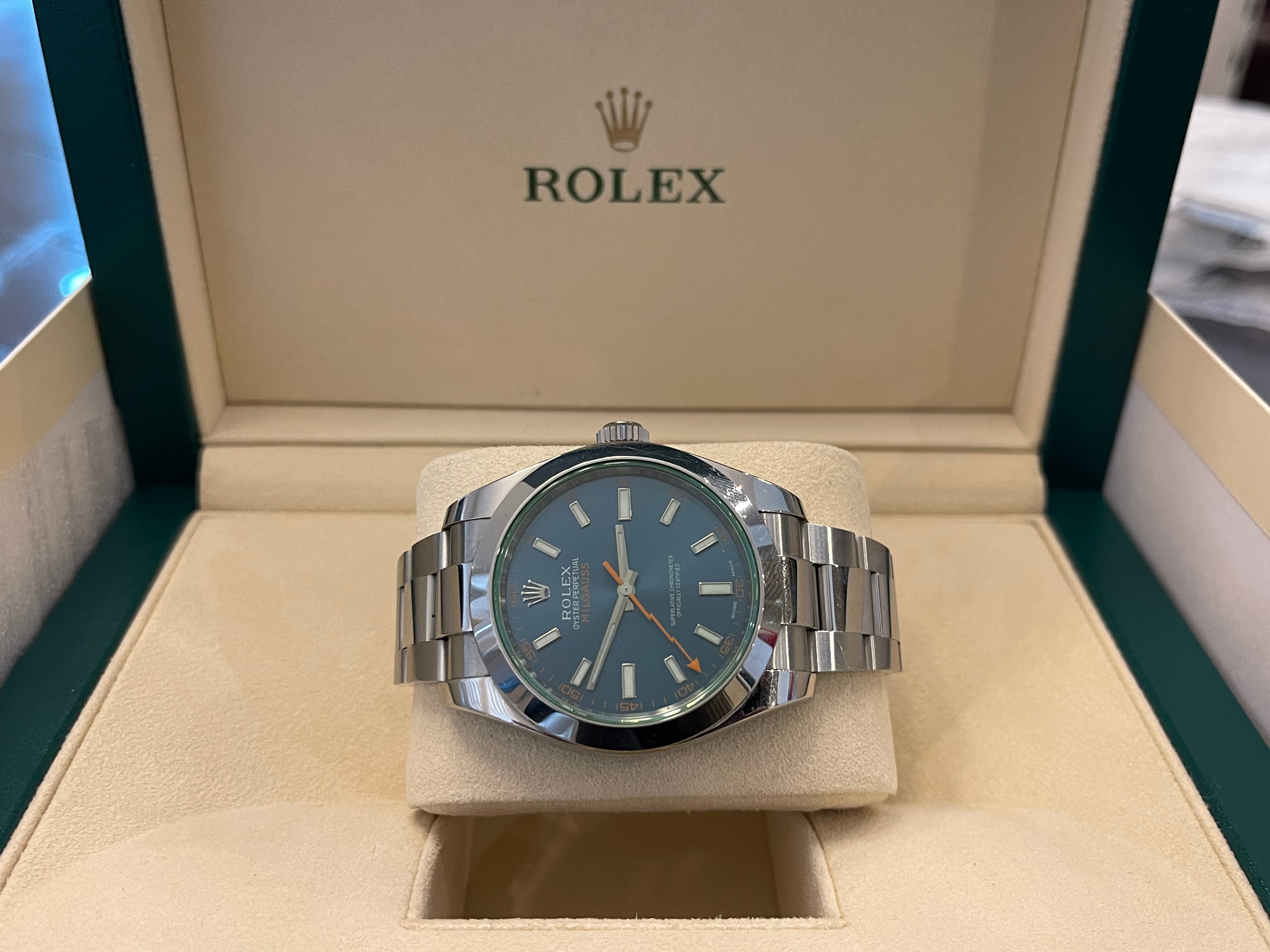 Rolex 116400GV Stainless Steel Milgauss Blue 40mm with green