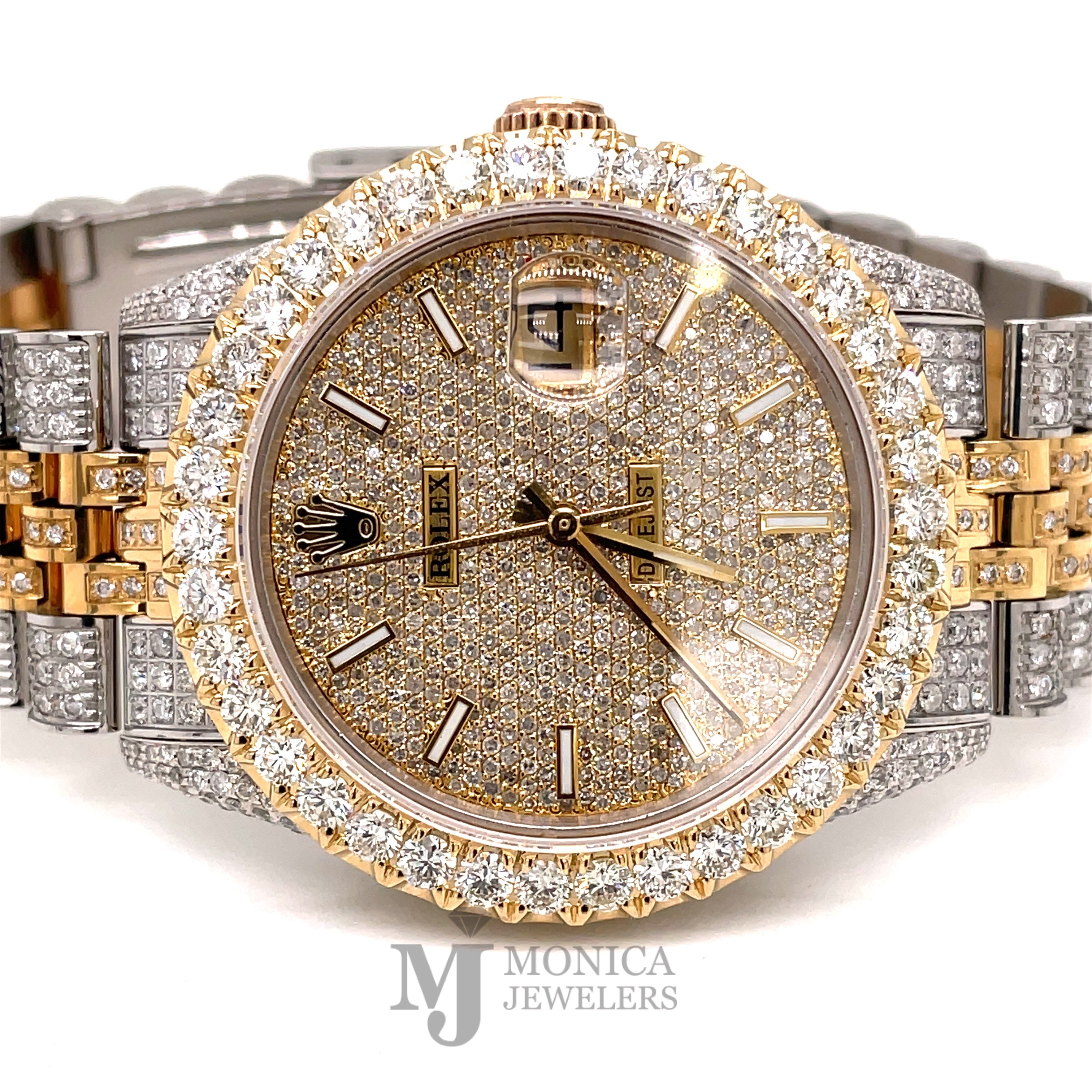 36mm iced out Yellow Stainless steel Jubilee with Iced out Diamond dial