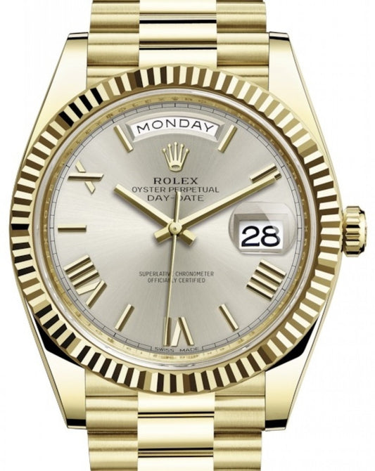 Rolex President Day Date 40mm 228238 18k Yellow Gold Silver Roman Numeral