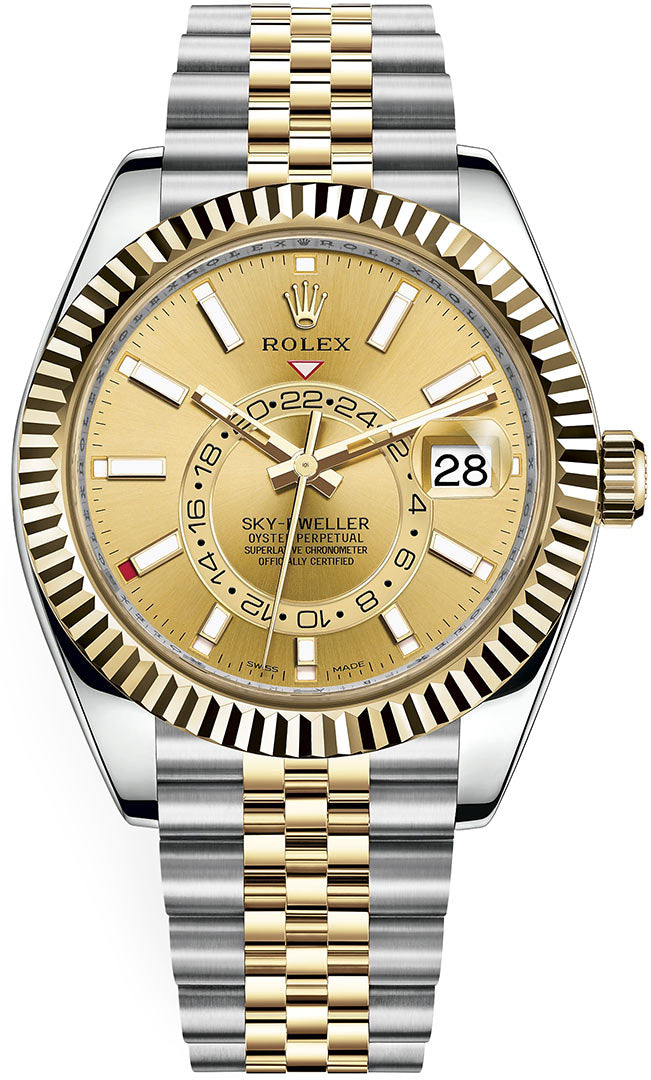 Rolex Sky-Dweller 42mm Bright Champagne Dial Two Tone Jubilee 18k/SS Bracelet Men's Watch 326933