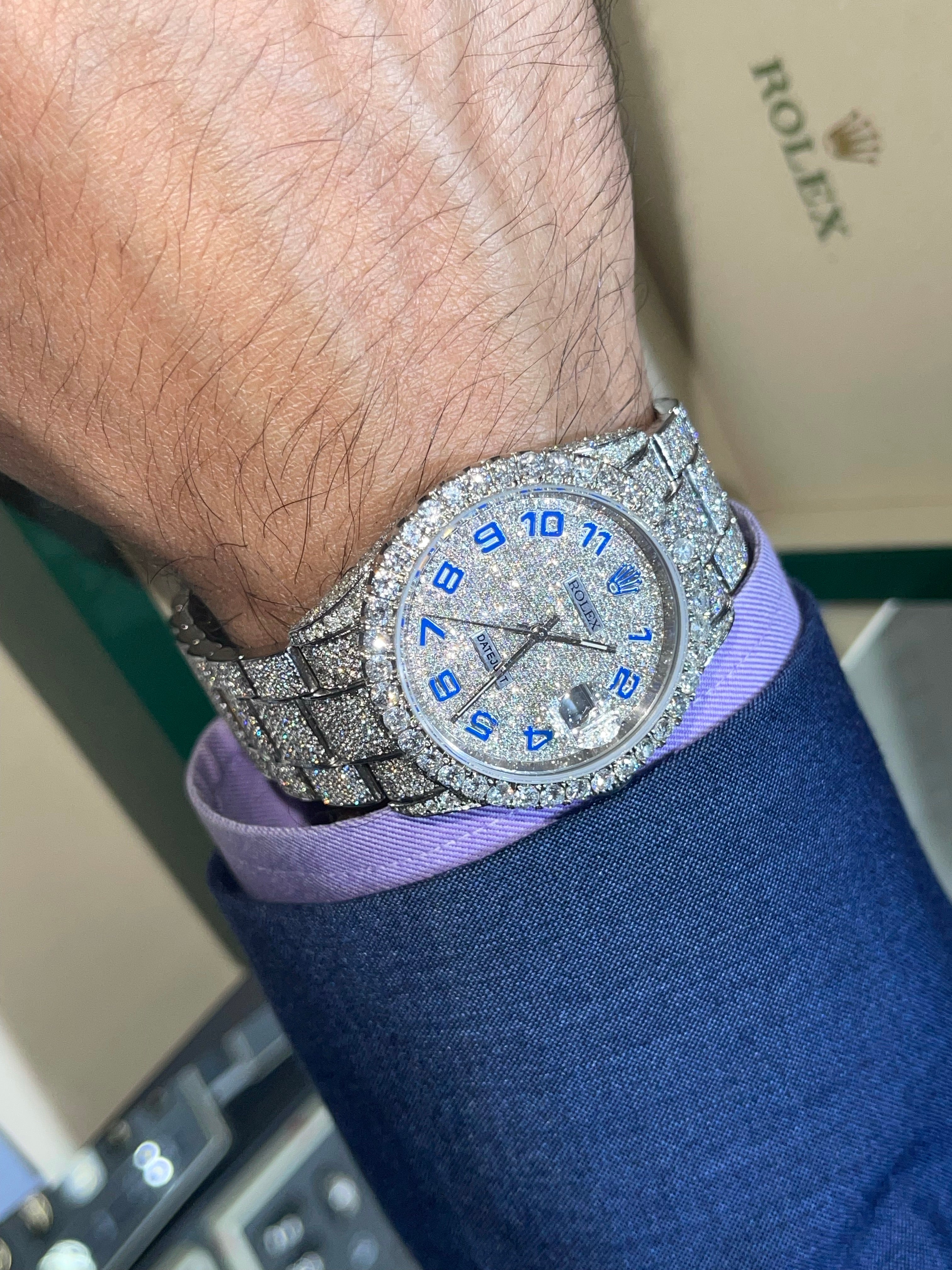 Blue iced out discount watch