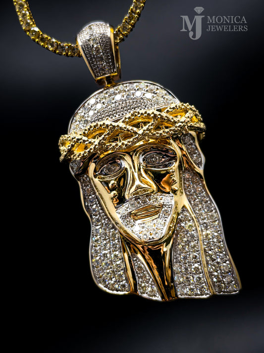 10k Gold and diamond Jesus pendant 2.15ctw with chain