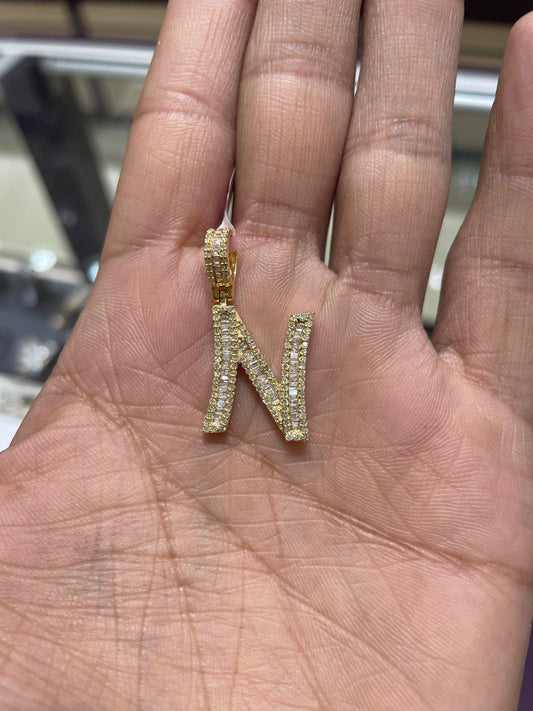 14k Yellow Gold diamond N initial pendant