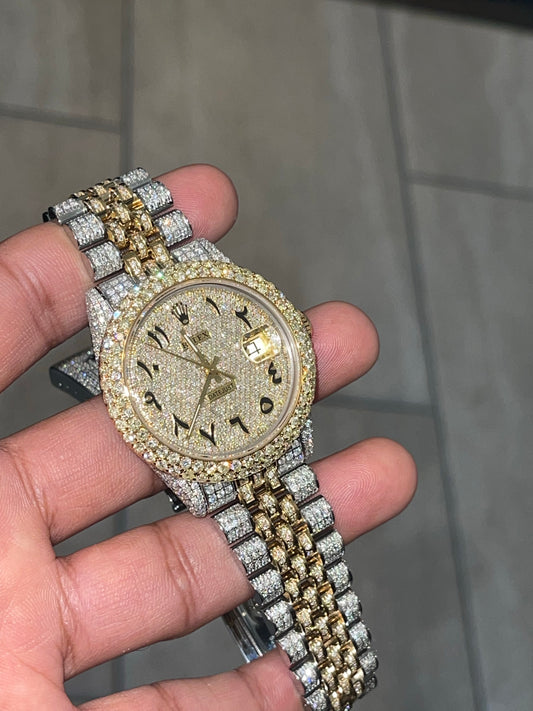 36mm iced out Yellow Stainless steel Jubilee with Iced out Diamond dial