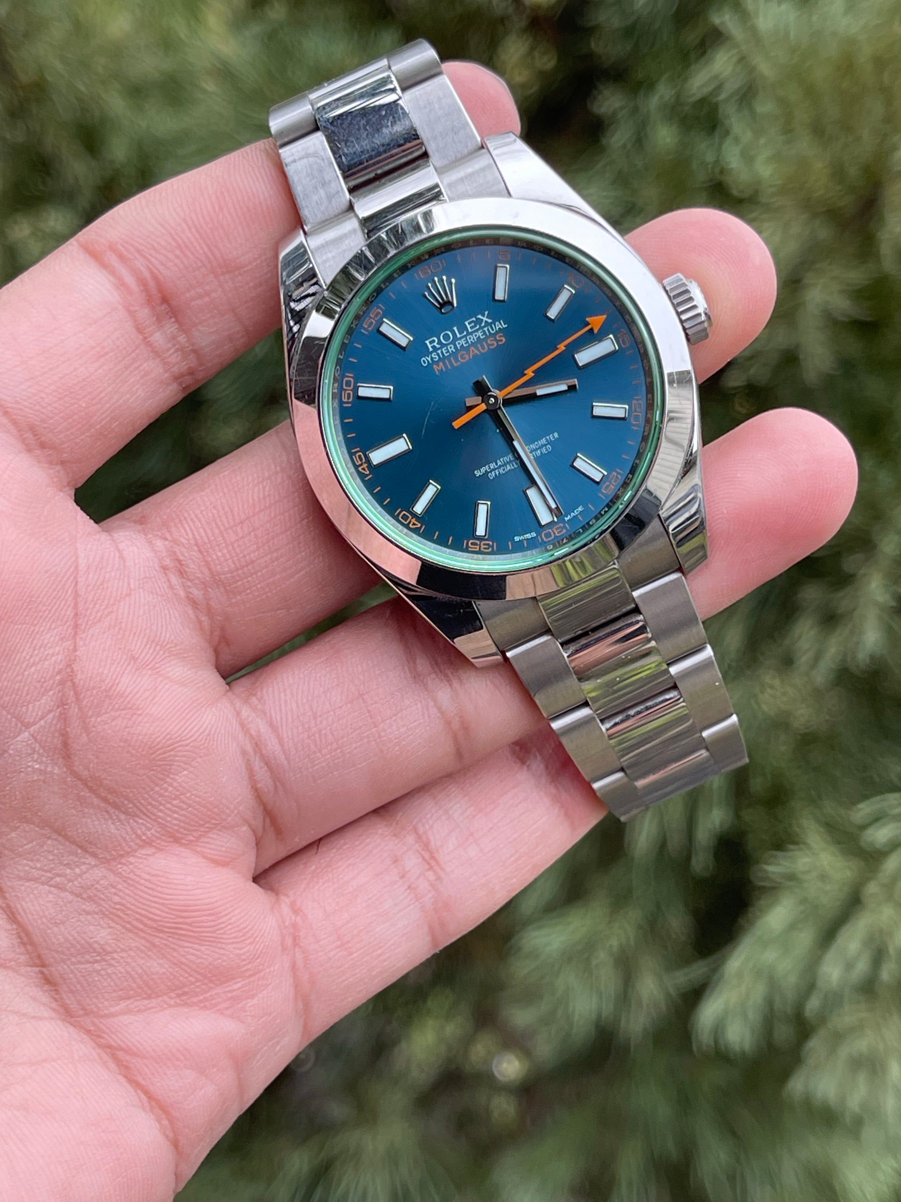 Rolex 116400GV Stainless Steel Milgauss Blue 40mm with green