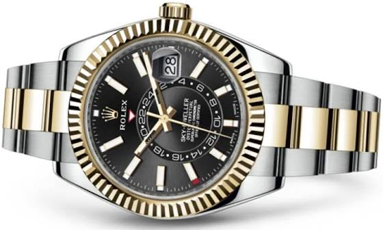 Rolex Sky-Dweller 42mm Bright Black Dial Two Tone Oyster 18k/SS Bracelet Men's Watch 326933