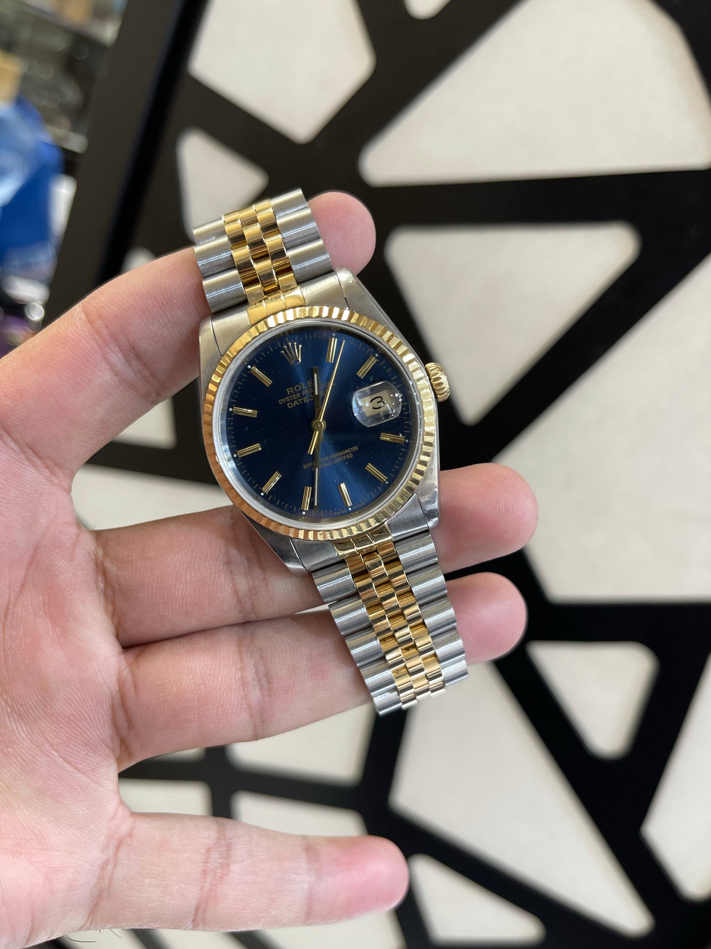 Rolex Datejust 18k Stainless Steel 16233 Blue dial Jubilee band