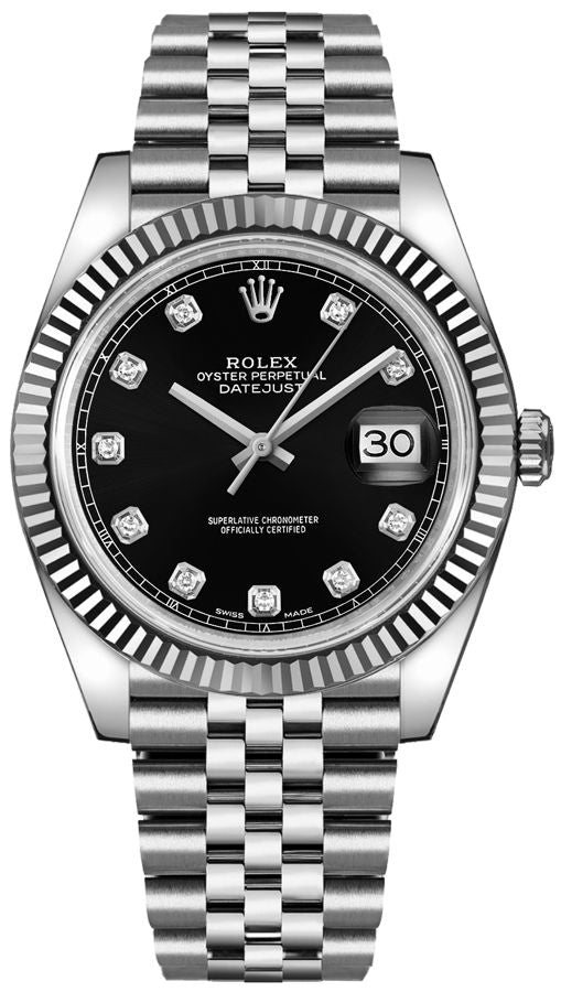 Rolex Datejust 41 Black factory Diamond Dial Jubilee Bracelet Men's Watch 126334