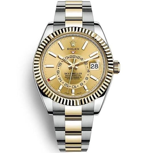Rolex Sky-Dweller 42mm Bright Champagne Dial Two Tone Oyster 18k/SS Bracelet Men's Watch 326933