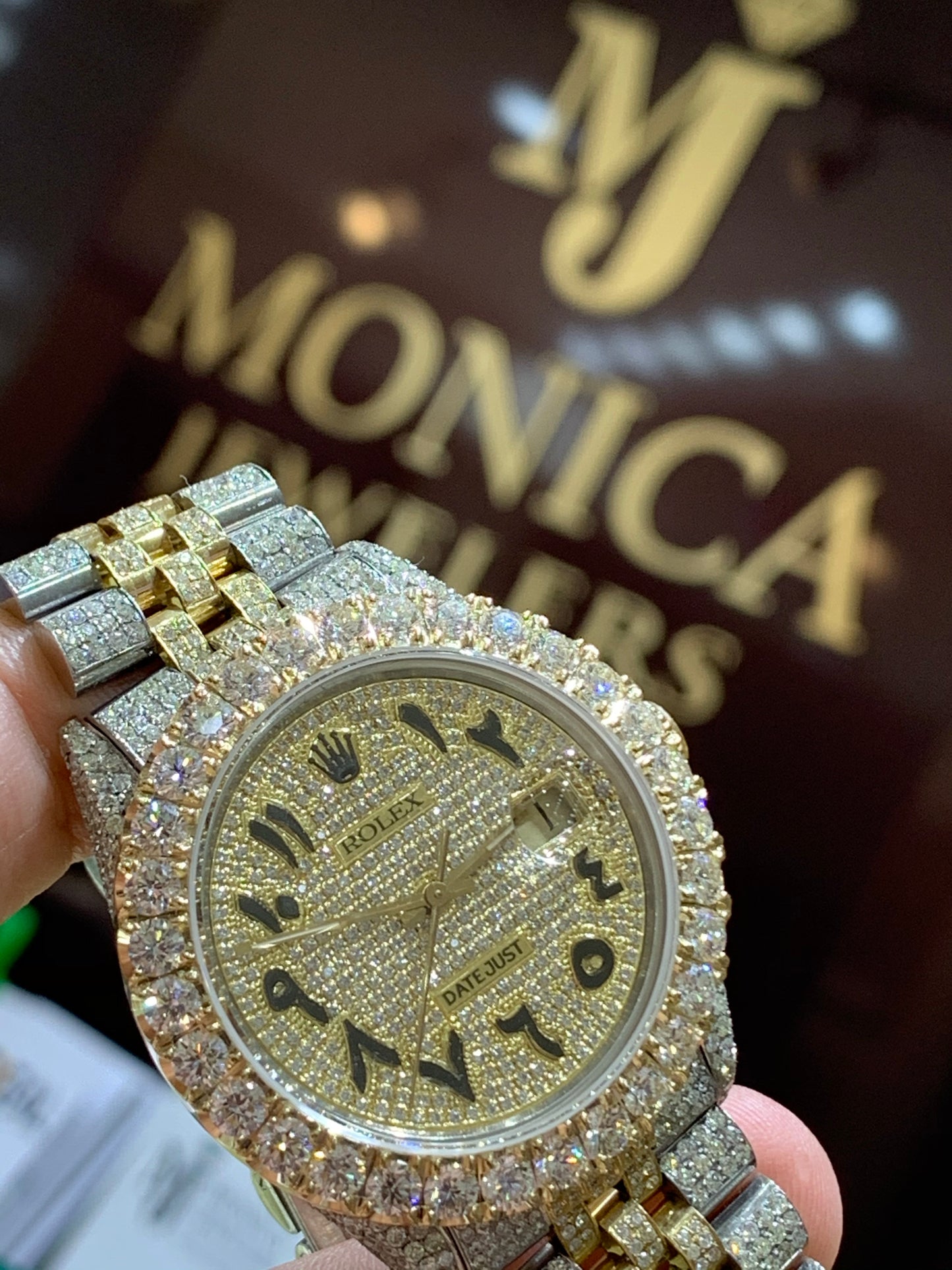 Rolex Datejust Yellow gold/ Stainless steel Jubilee with Iced out Arabic Numeral Diamond dial 18 carats