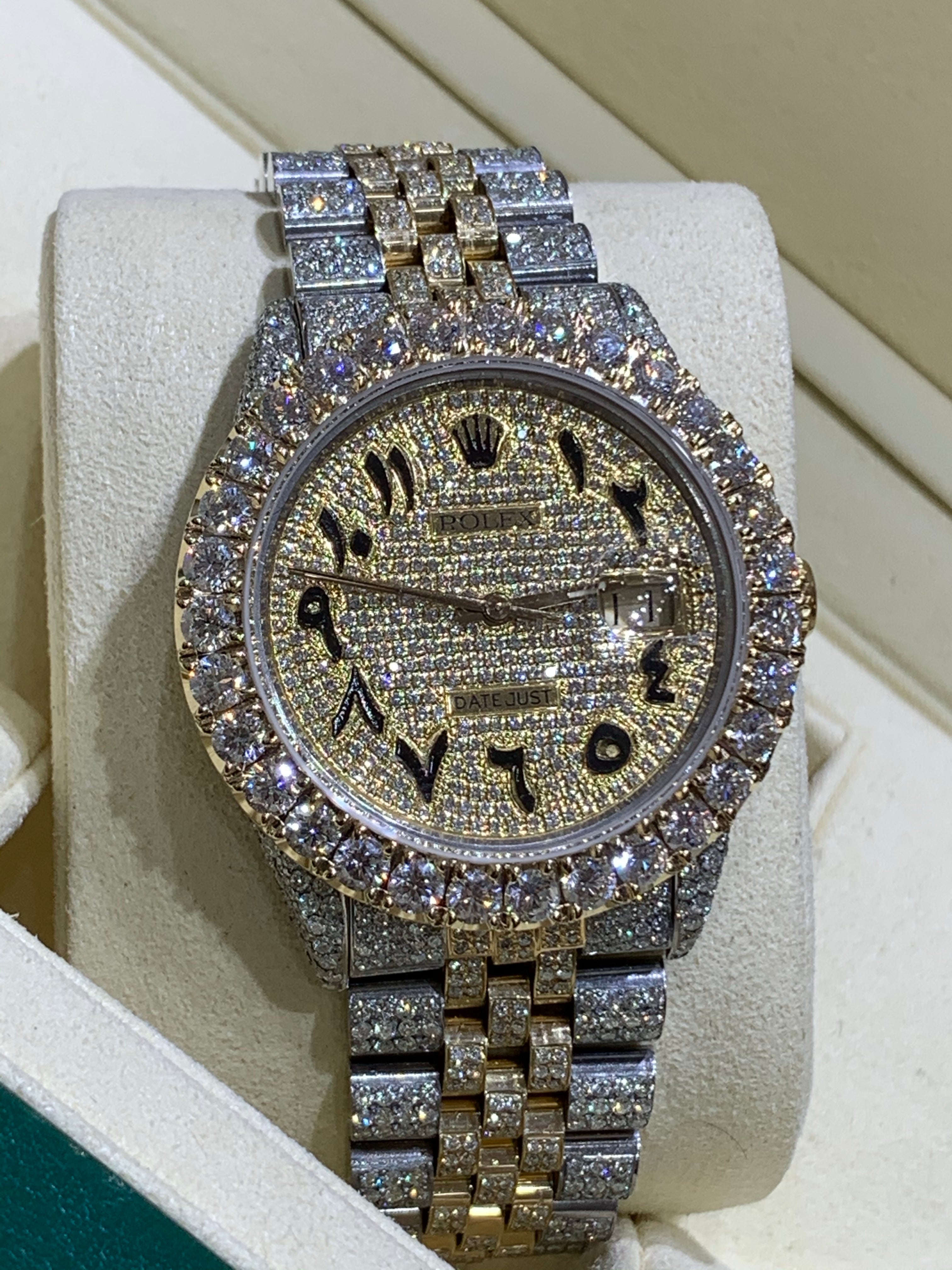 Rolex Datejust Yellow gold Stainless steel Jubilee with Iced out Arabic Numeral Diamond dial 18 carats