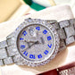 Rolex 16200 Stainless Steel 36mm 20ctw Blue Arabic numeral iced out watch